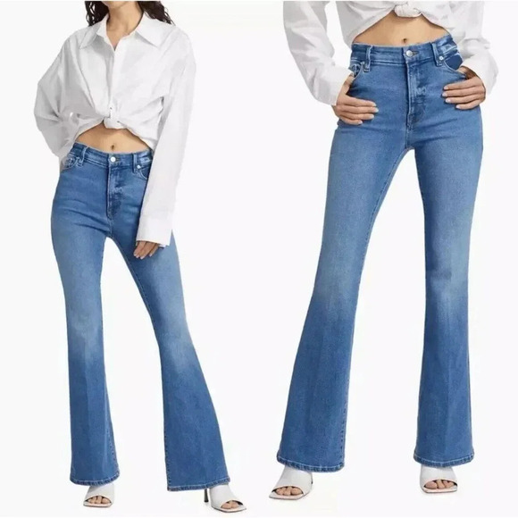 Good American Women’s Good Legs Flare in Indigo Jeans Blue Size 0 Pants New - Picture 1 of 16